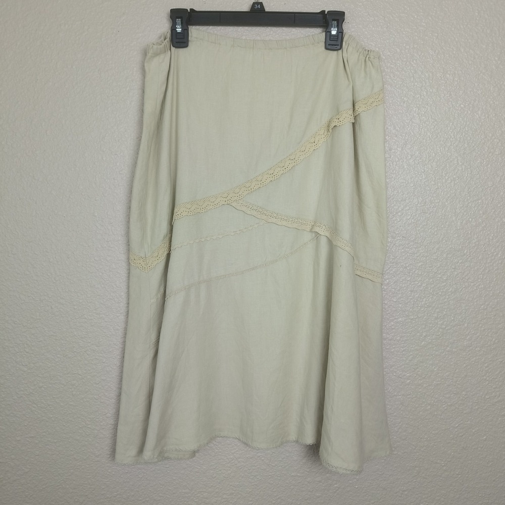 J. Jill Love Women's Plus Size A-Line Linen Midi Skirt with Zipper and Embroider